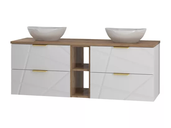 Meuble simple vasque 140cm 2 niches Aurora Blanc et Bois