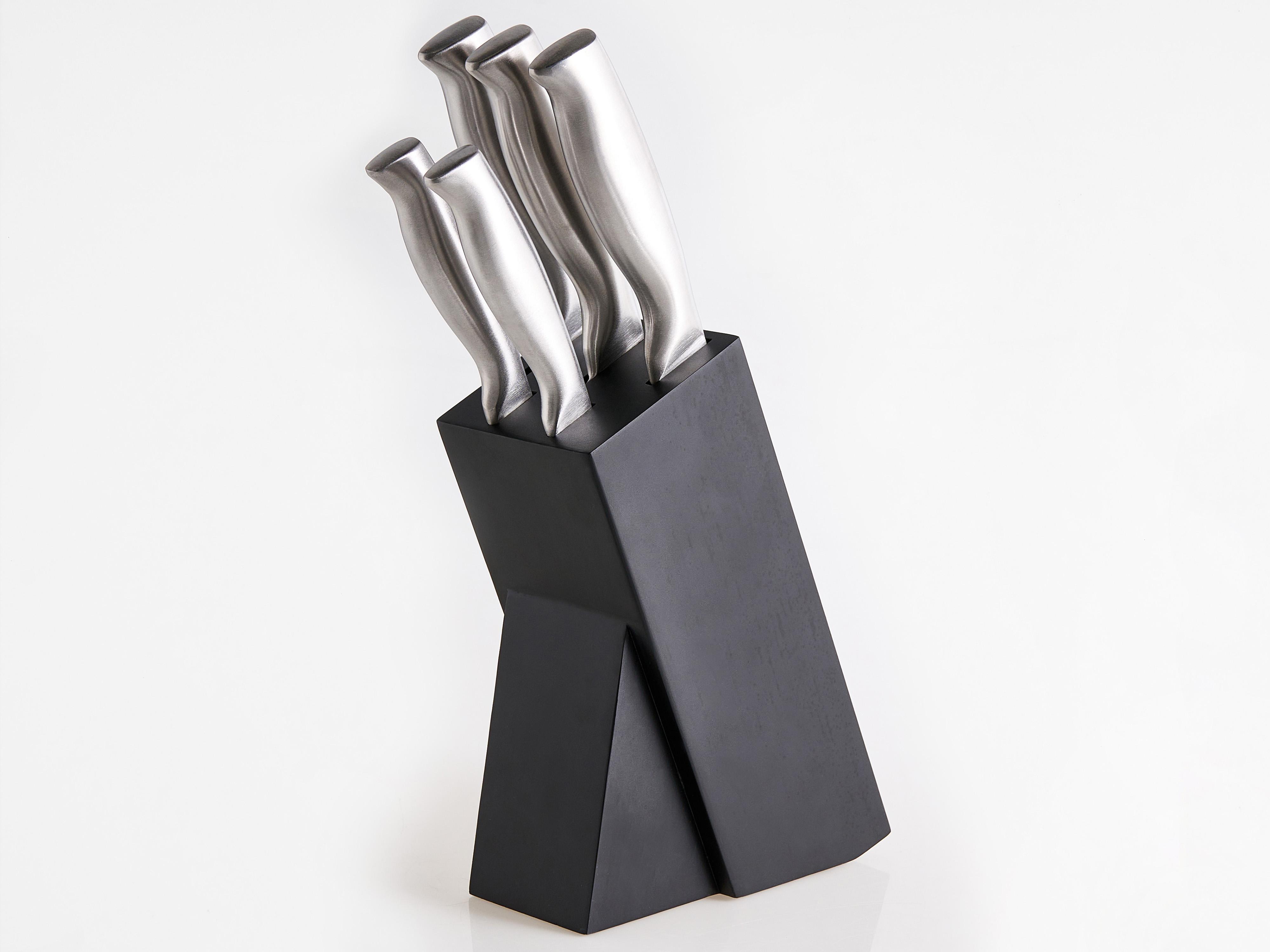 Set van 5 messen in blok MASHIKO Zilver