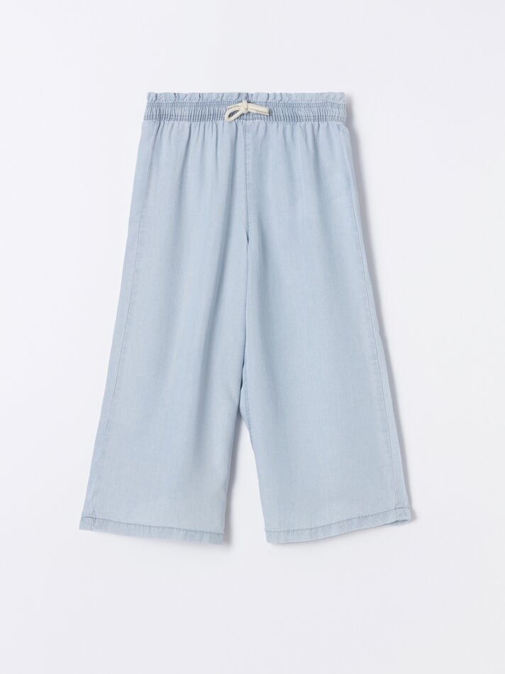Calça jeans pantalona fluida - Azul claro
