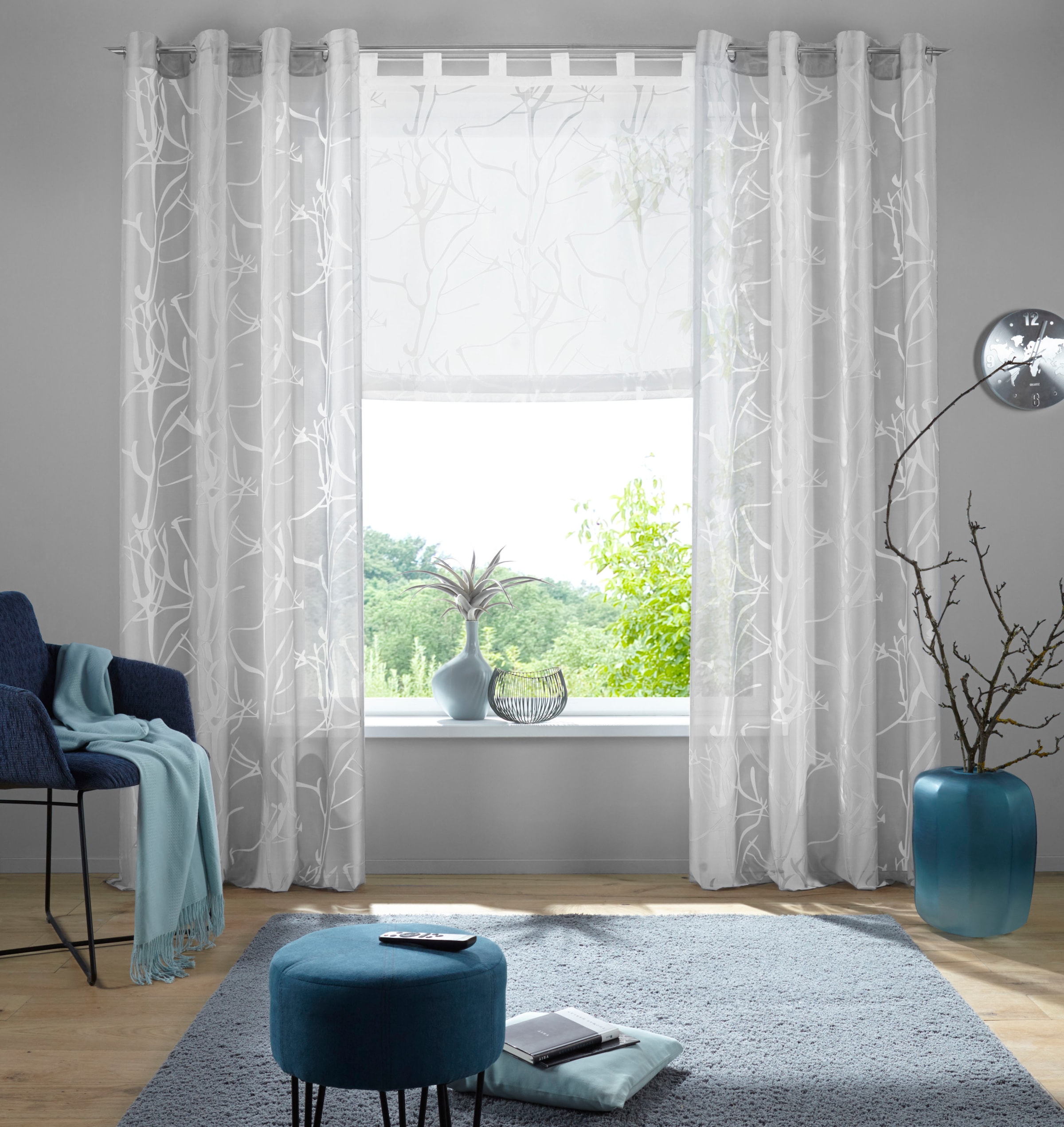 my home Raffrollo »Anna« mit Schlaufen Halbtransparent, Ausbrenner, Viskose