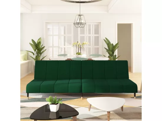 Canapé-lit à 2 places vert foncé velours