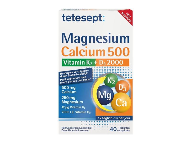 tetesept Magnesium Calcium D3 K2 40 Tabletten Nahrungsergänzungsmittel für Knochen und Muskeln