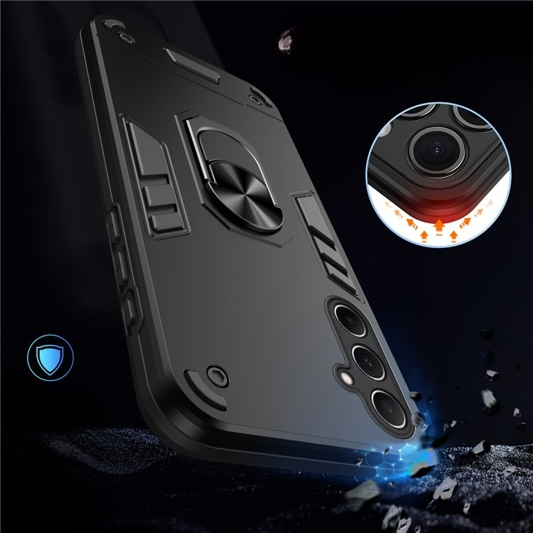 Samsung Galaxy A56 Hybrid Hardcase Hülle   Magnetischer Kickstand Haltering - Schwarz