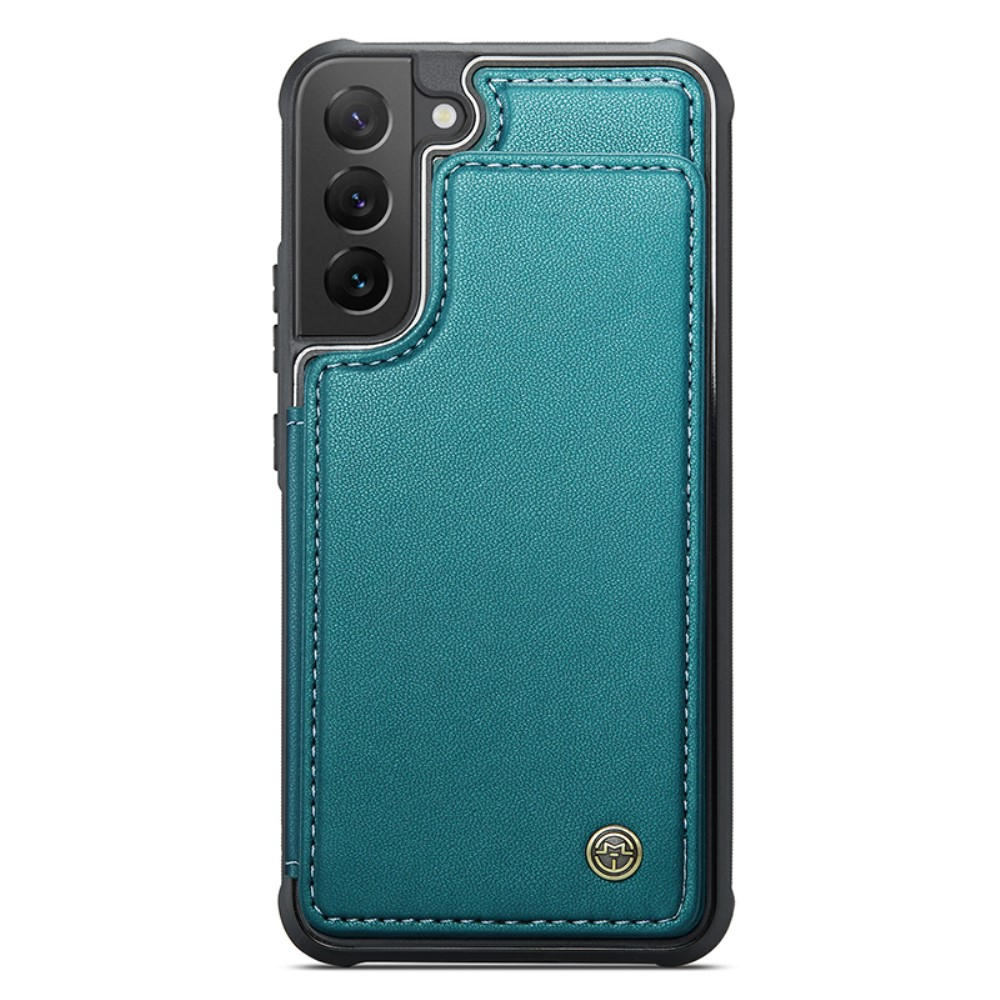 Samsung Galaxy S22 5G Leder Hülle mit Kartenfächern im Litchi Look   Kickstand (RFID Schutz) - Grün