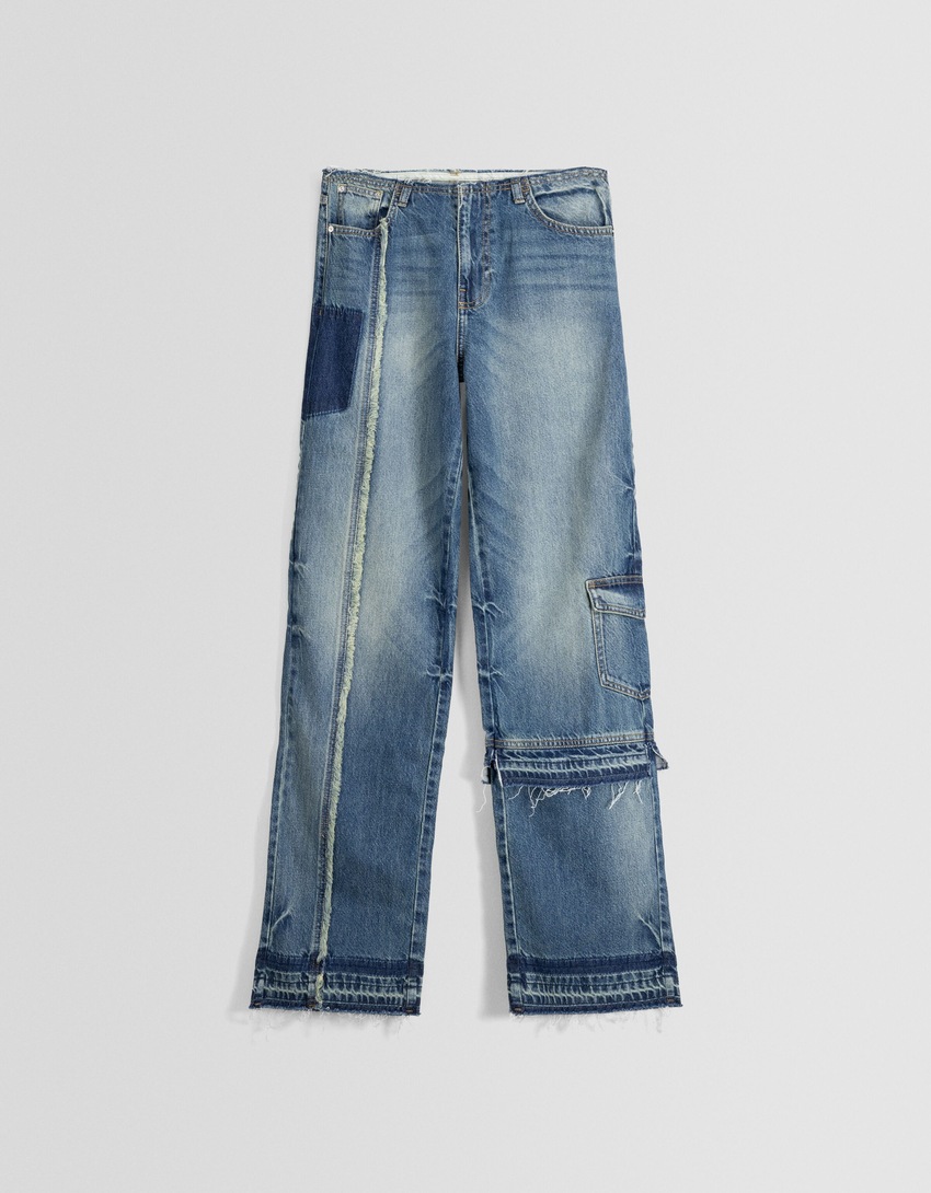 calças jeans com patch de denim dos anos 90