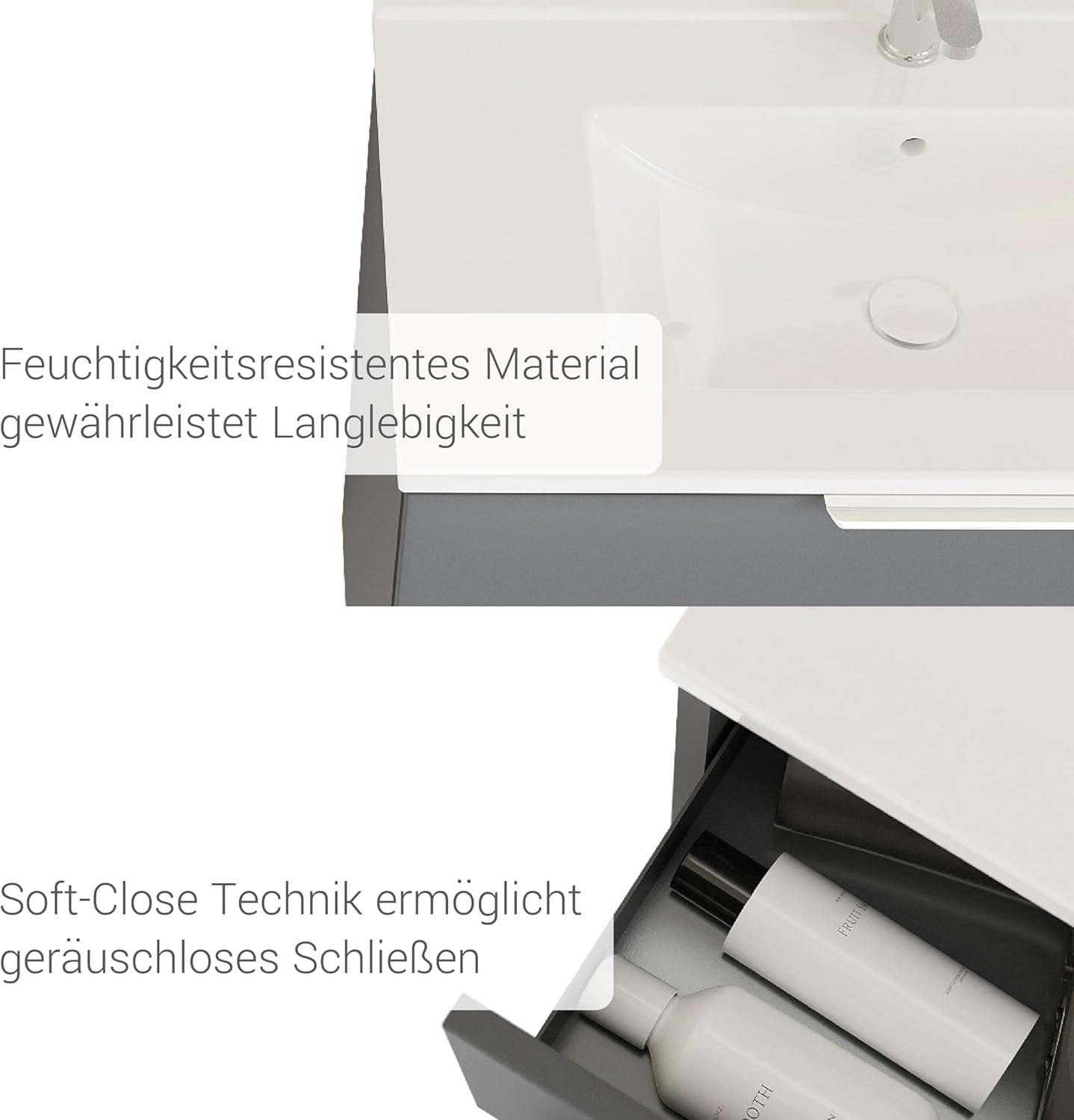 BERNSTEIN Badmöbel-Set Tim 80cm Waschbeckenunterschrank mit Waschtisch, Unterschrank in Anthrazit matt, Griffe in Chrom,Keramik-Waschbecken vormontierter Unterschrank, feuchtigkeitsresistent