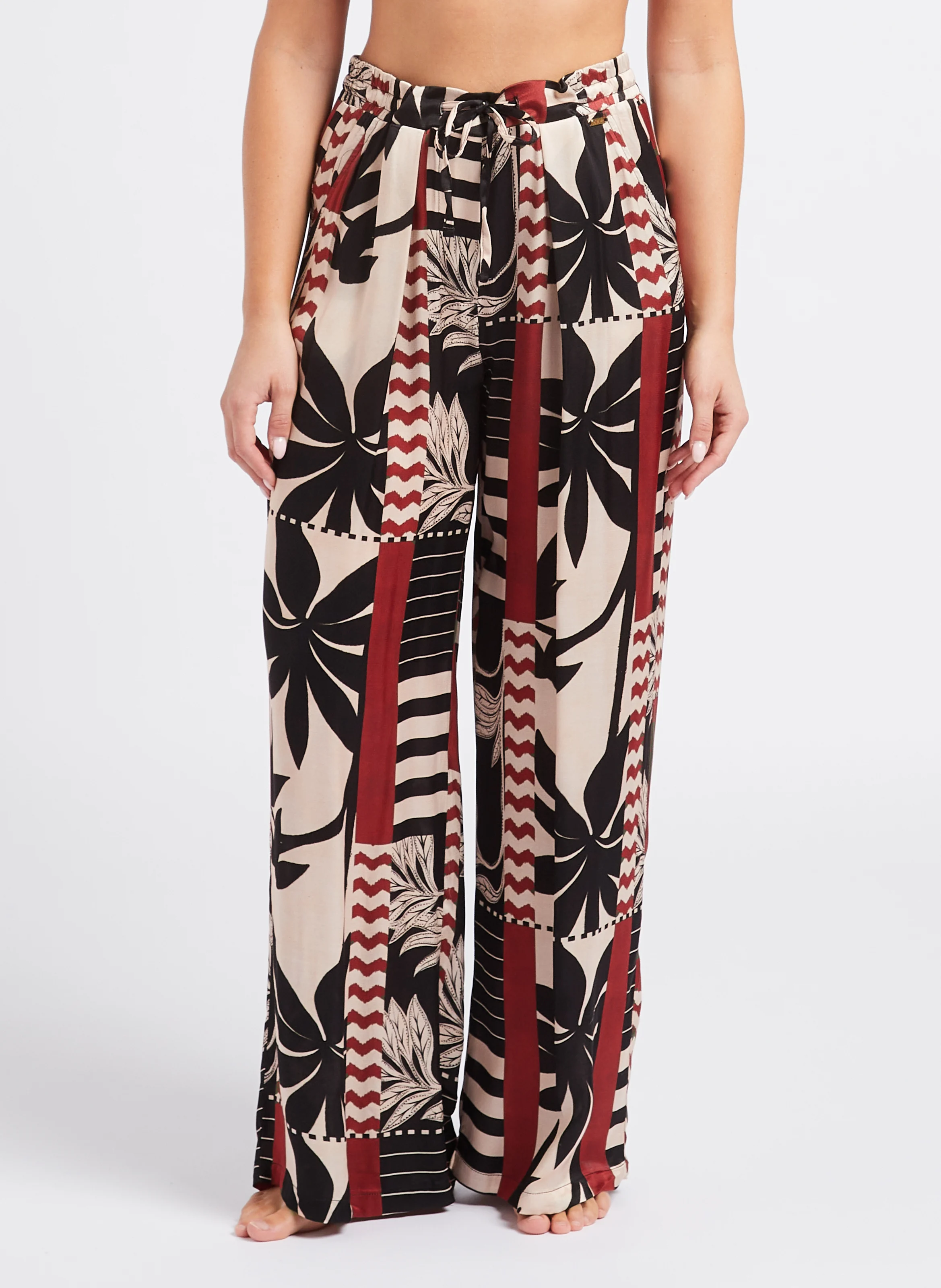 MESQUIDA - Pantalon de plage fluide à imprimé graphique | Noir