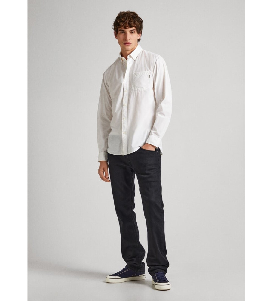Camisa branca lisa de tecido Popeline Pepe Jeans, corte regular.