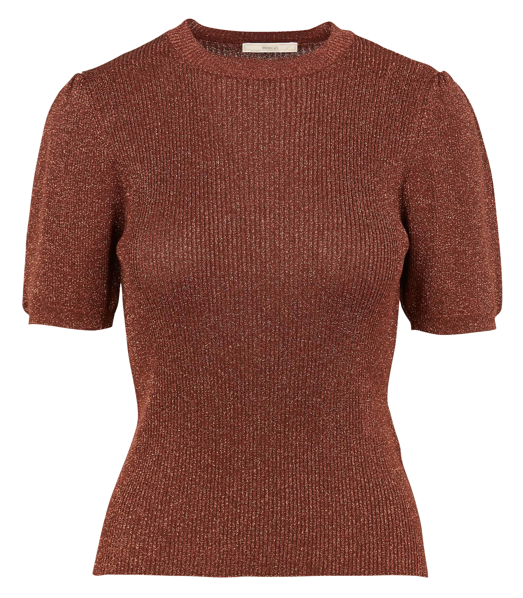 PACO - Pull col rond métallisé en maille mélangée| Marron