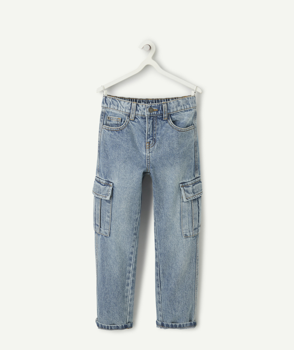 pantalon garçon en denim low impact avec poches cargo