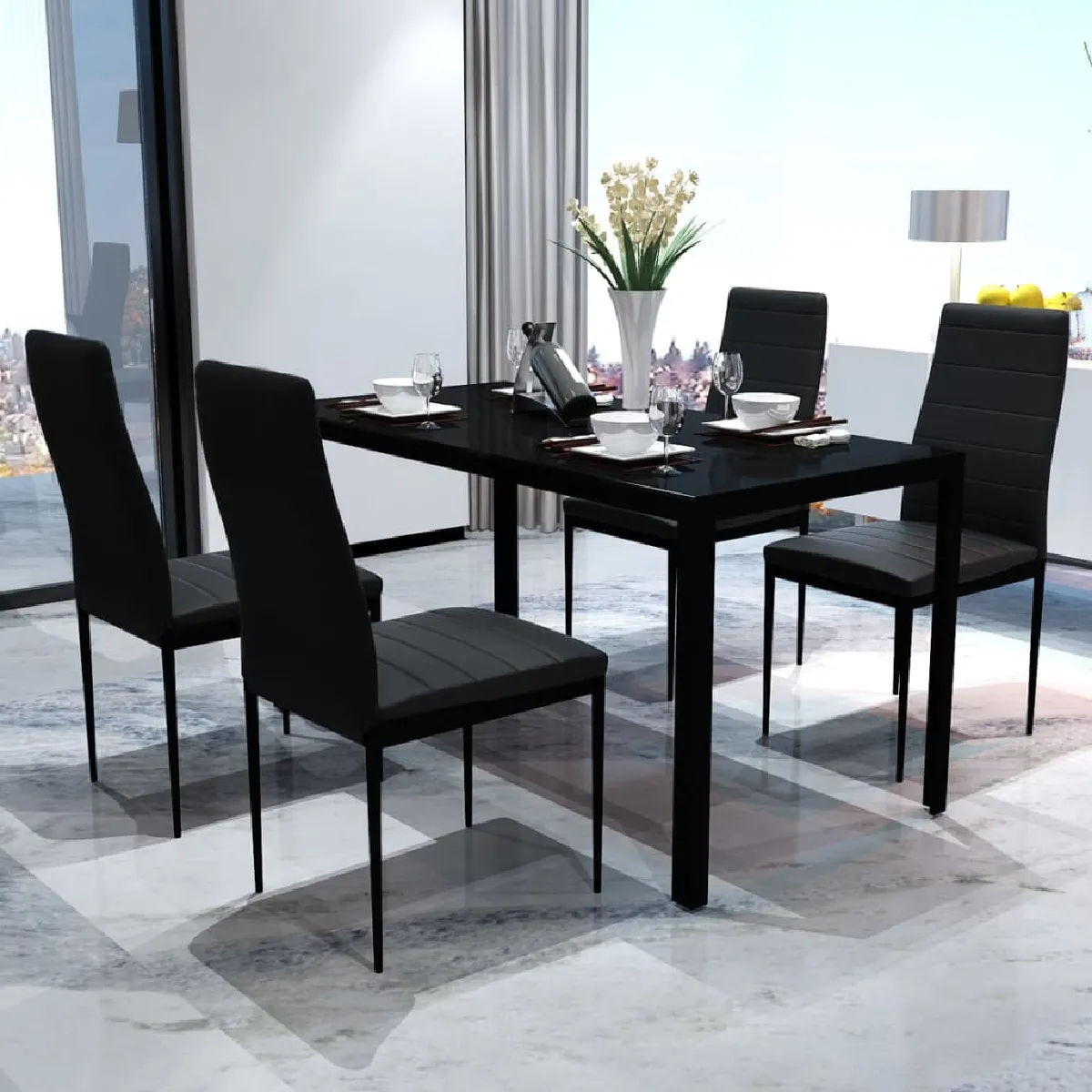 vidaXL Ensemble de table salle à manger 5 pcs Noir