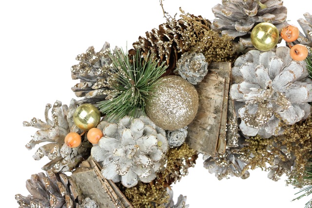 I.GE.A. Kunstkranz »Natur-Kranz Zapfen« Mit Christbaumkugeln Tanne Zapfen Beeren Weihnachtskranz Adventsdeko