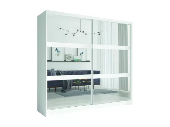 Ensemble chambre NOFI - Lit 160x200 cm avec sommier, 2 tiroirs, chevets, armoire et commode - blanc