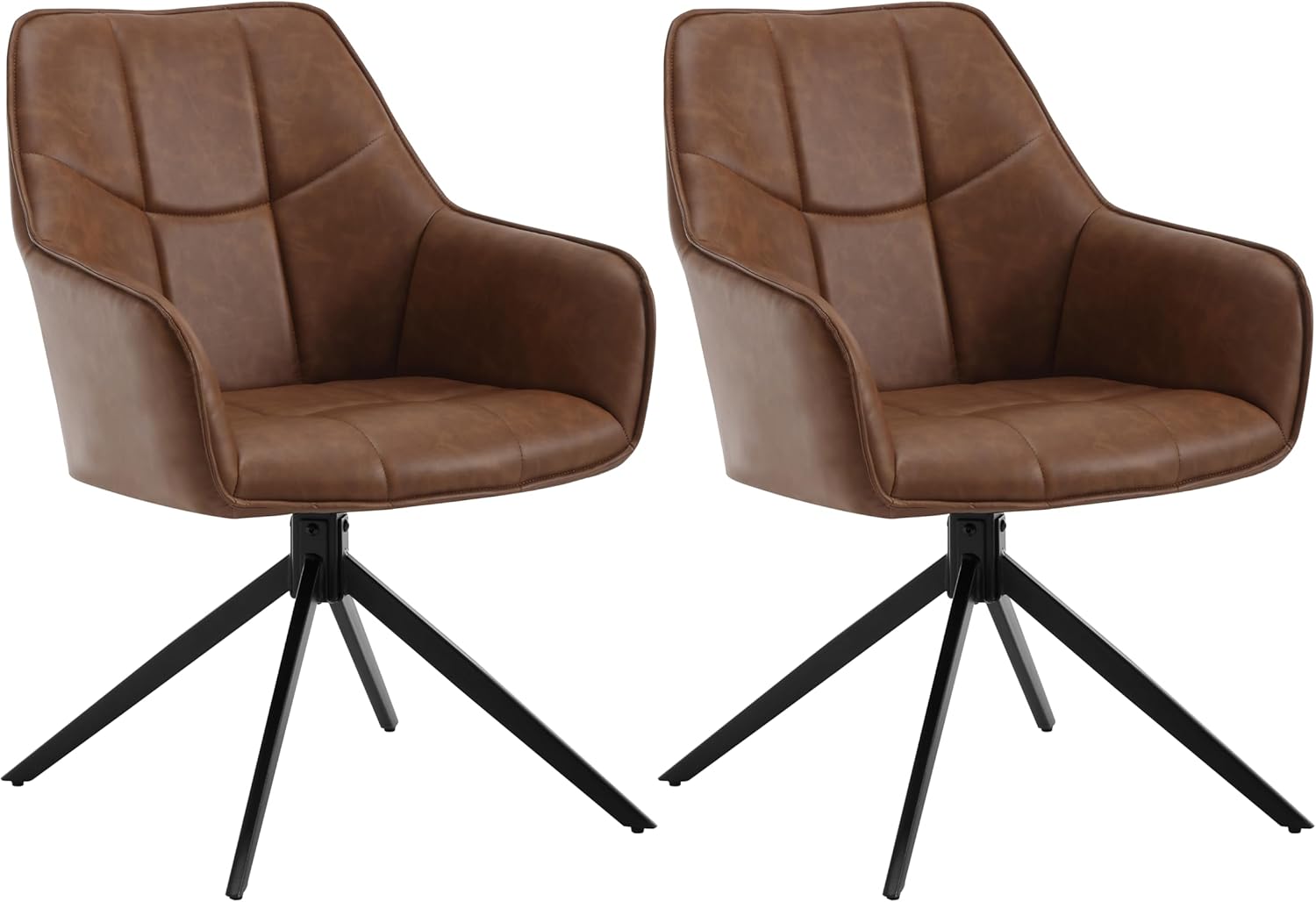 WOLTU Esszimmerstühle drehbar 2er Set, für Esszimmer Wohnzimmer Küche, Küchenstühle gepolstert mit Armlehnen, Metallbeinen, aus Vintage Kunstleder, Hellbraun