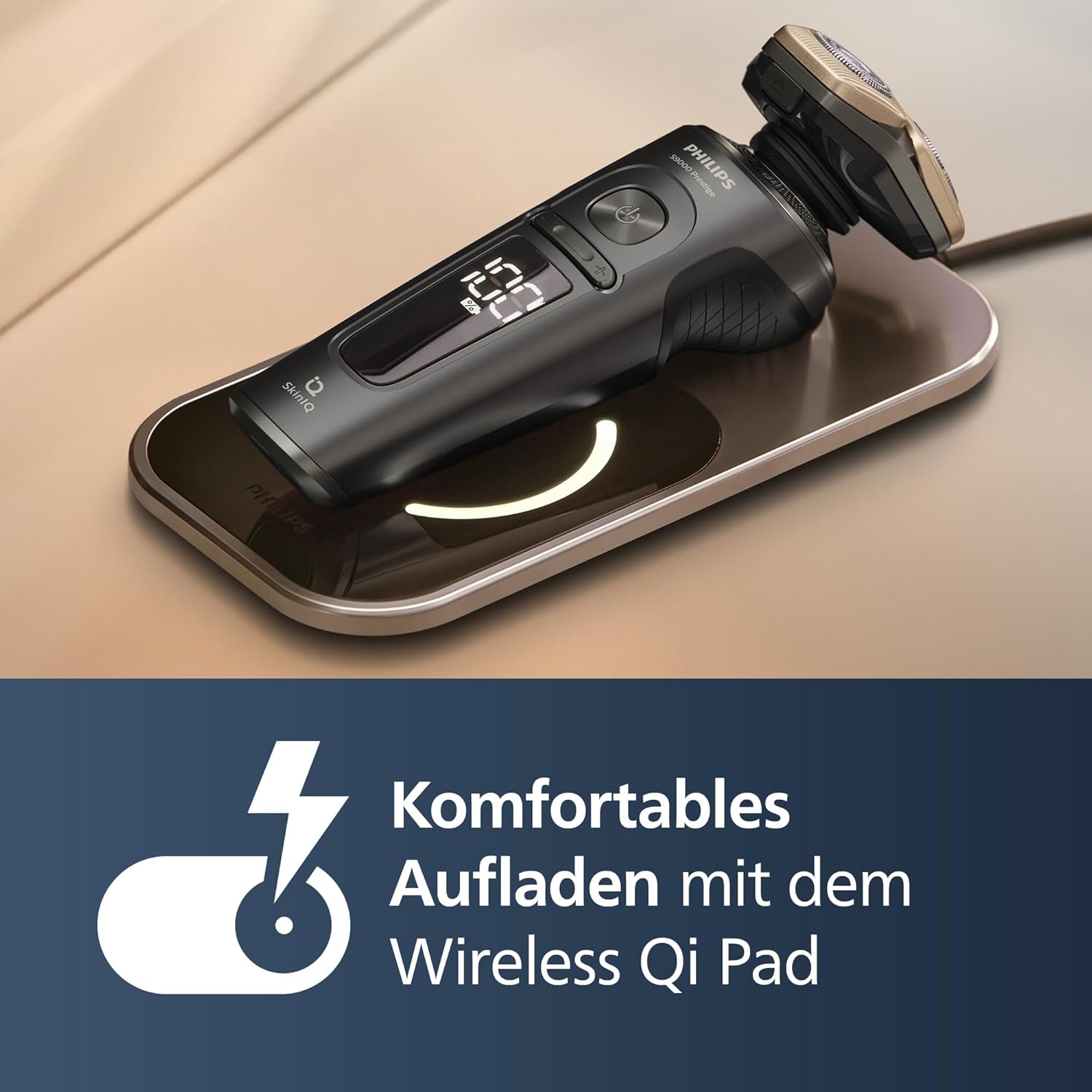 PHILIPS Shaver S9000 Prestige, elektrischer Nass- und Trockenrasierer, Gold, SkinIQ Technologie, Reiseetui, Qi-Ladepad, Präzisionstrimmer, Nasenhaartrimmer und Reinigungsstation, Modell SP9882/36