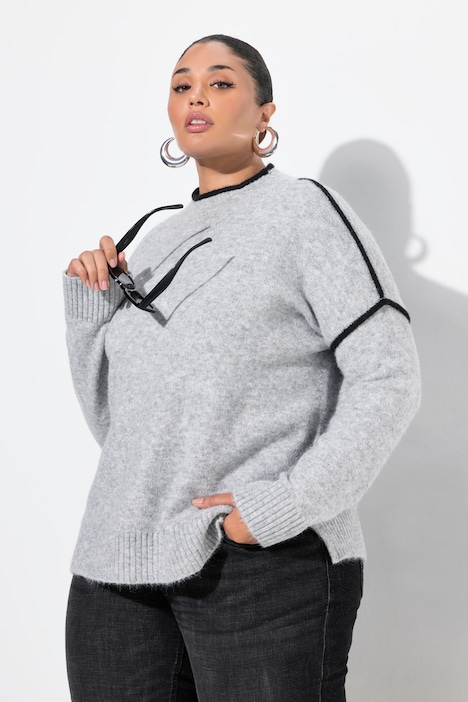 Pullover, Zierstreifen, Oversized, Stehkragen, Langarm
