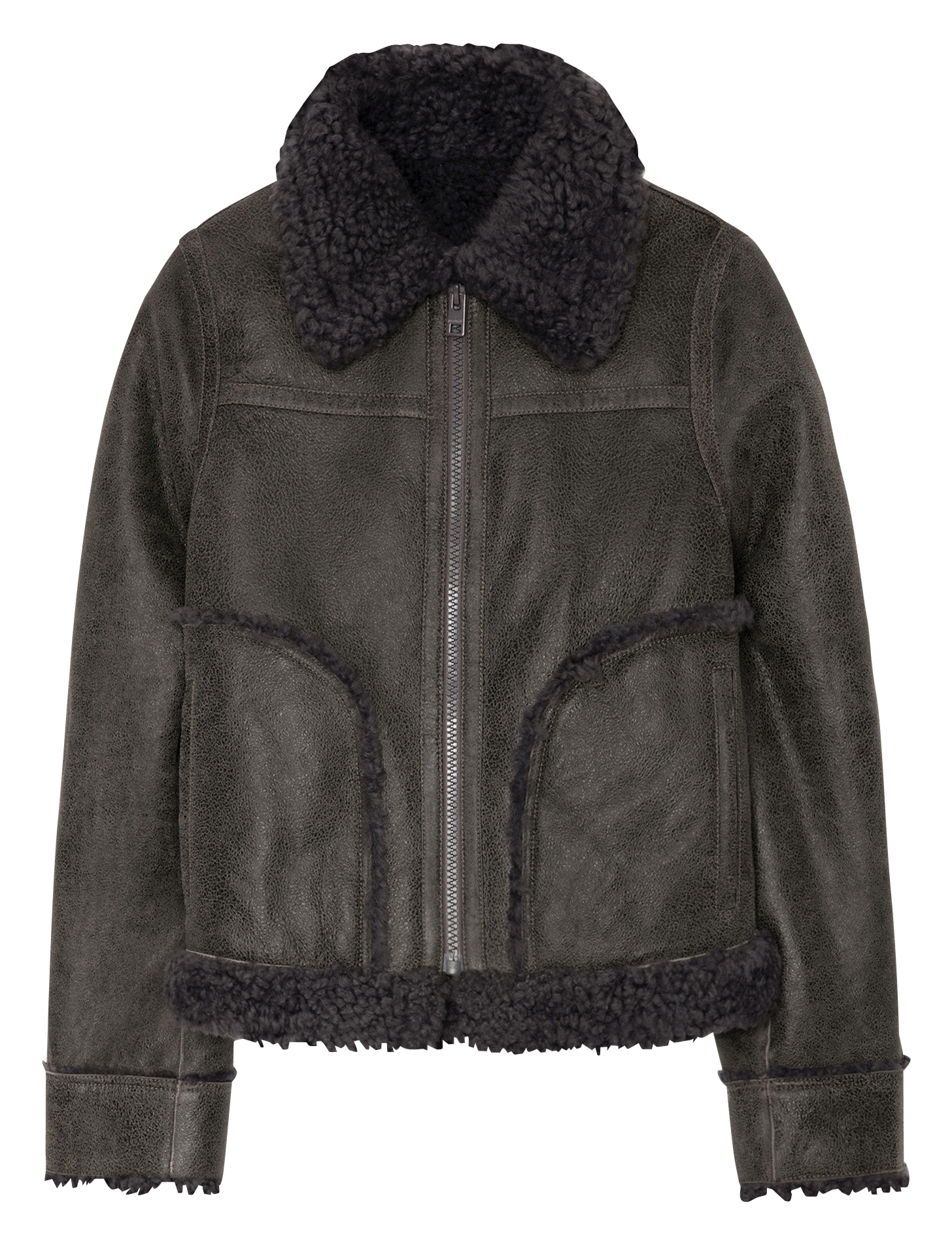 KADY - Blouson aviateur en cuir vieilli| Gris