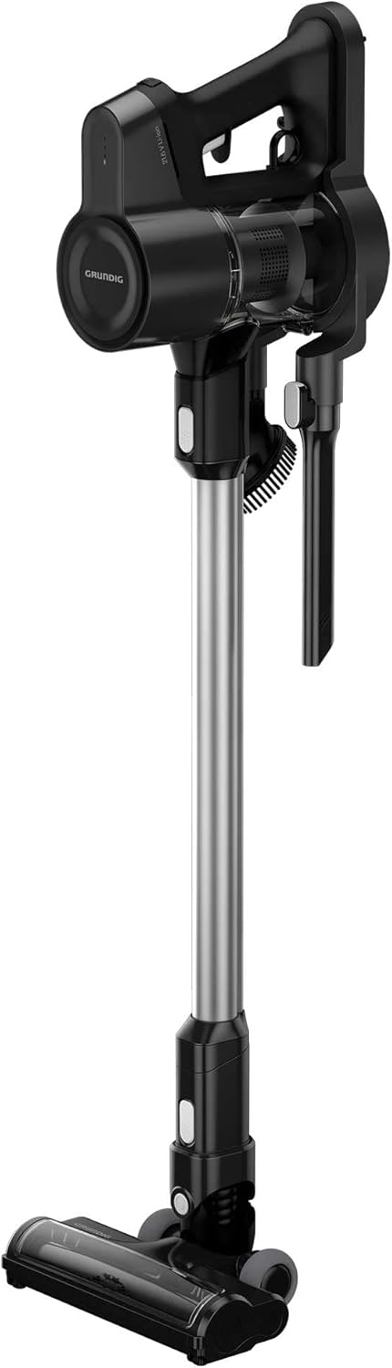 GRUNDIG VCP 4230 2-in-1-Akku-Stielstaubsauger, 2 Saugkraftstufen, 150 Watt Motor, 25, 2 Volt Li-Ion Akku, 550 ml Staubaufnahmevolumen, bis zu 45 Minuten Betriebszeit, 80 Dezibel, Weiß / Schwarz