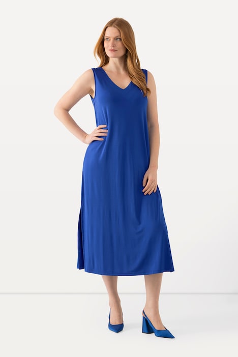Slinky-Midikleid, A-Linie, V-Ausschnitt, ärmellos