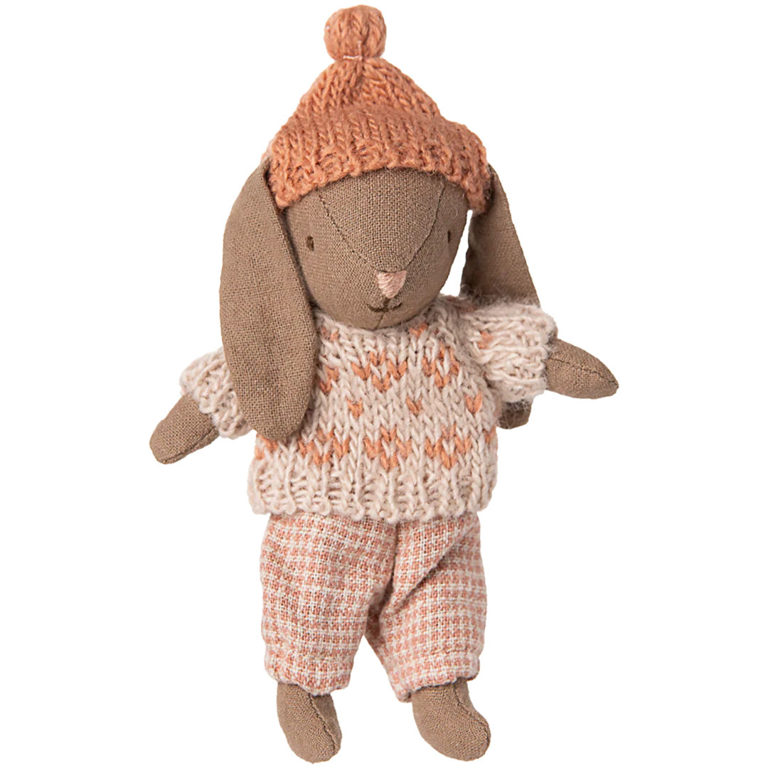 maileg knuffelkonijn micro winter - bruin - rose - 12 cm