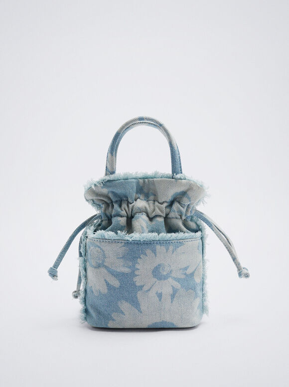 Bolsa para celular em jeans com estampa floral - Azul