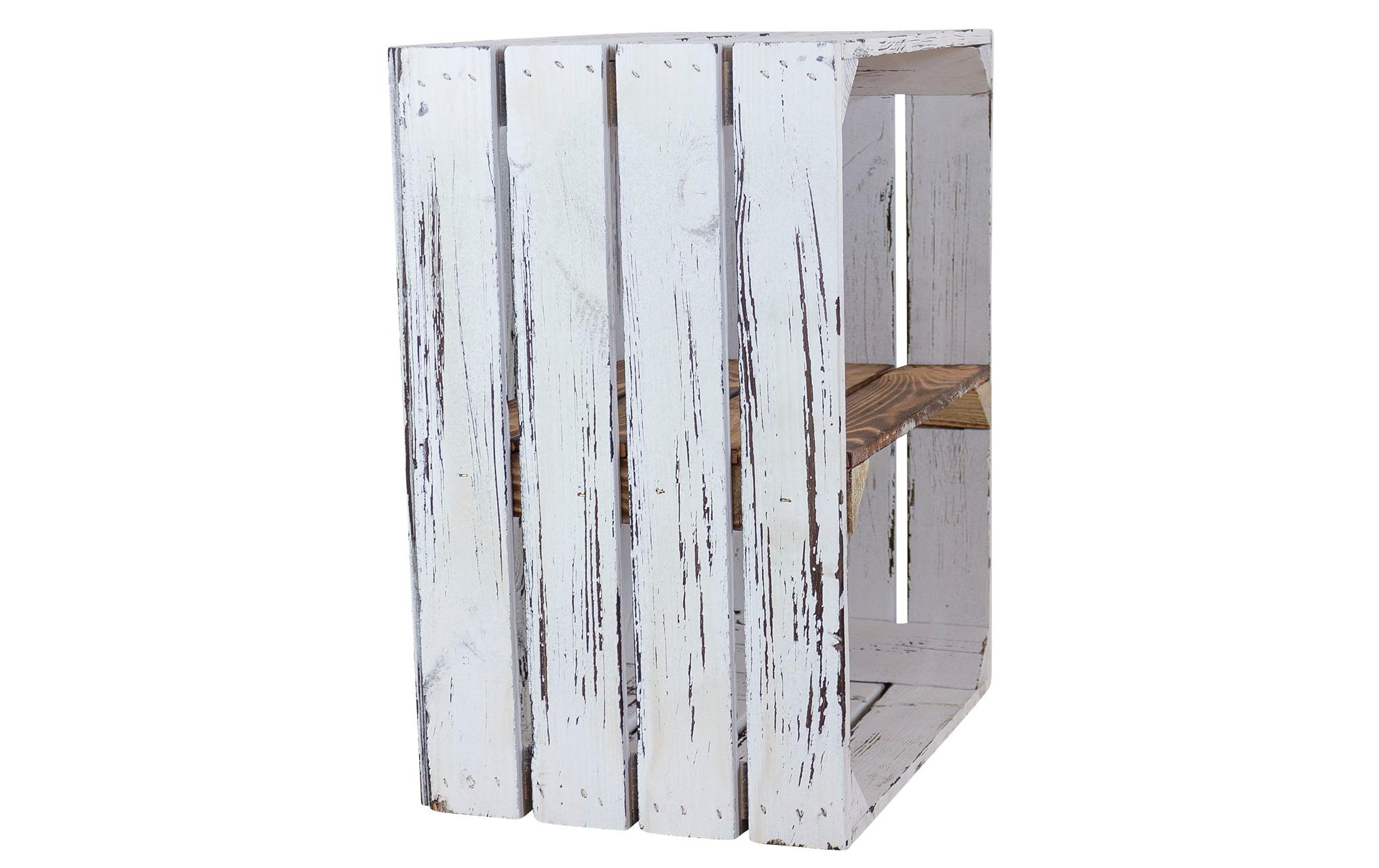 Holzharasse mit Zwischenboden Weiss, geflammtRegalkiste mit Tablar