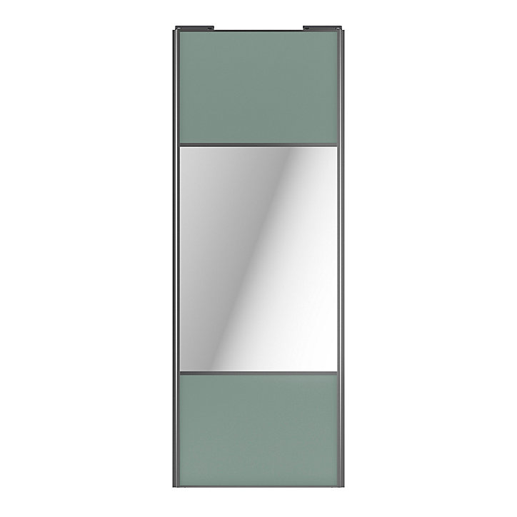 Porte de placard coulissante avec miroir vert de gris profil gris GoodHome Arius H. 248,5 x L. 77.2 cm + amortisseurs