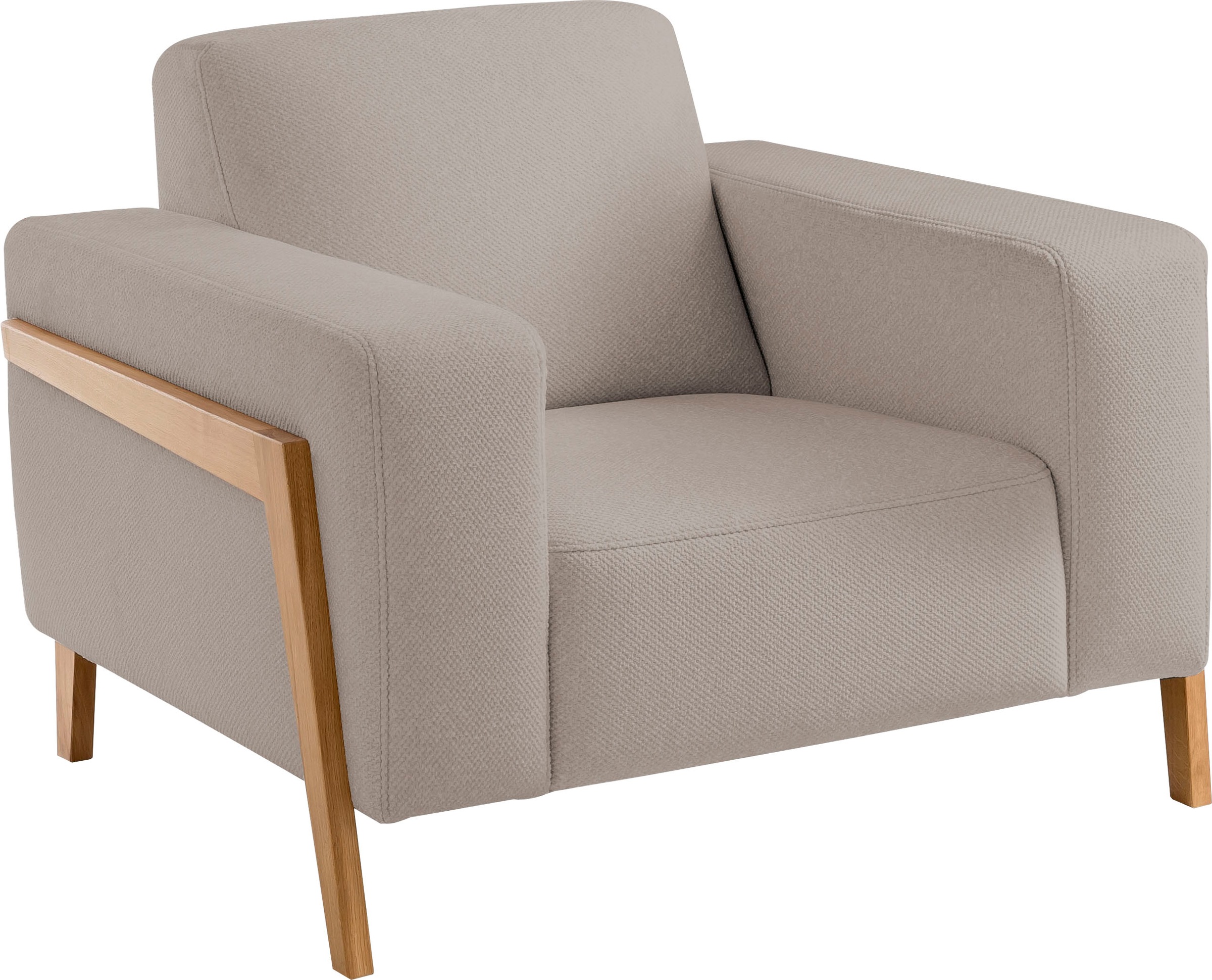 exxpo - sofa fashion Sessel »Starr, Loungesessel, Scandic Design mit Sichtholz am Armteil« im Scandinavian Design, mit Massive Holzfüsse, frei im Raum stellbar