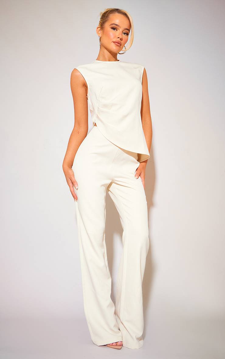 Crème Pantalon Évasé Skinny Taille Basse Ajusté