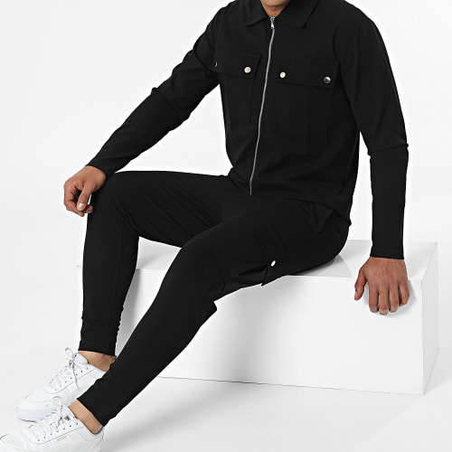 Ensemble Veste Zippée Pantalon Cargo 22047 Noir