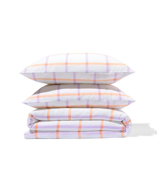 housse de couette en coton doux 200x200/220 carreaux lilas