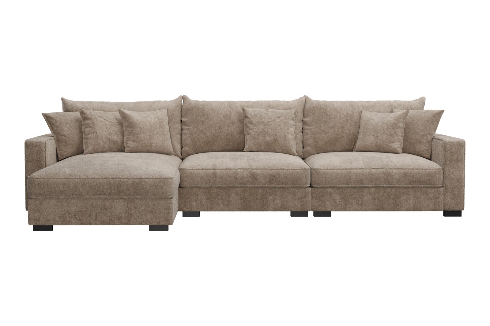 Rossi 3-seter med sjeselong venstre Tekstil Genesis 4 Beige, arm B med sorte ben. Std. Komfort.