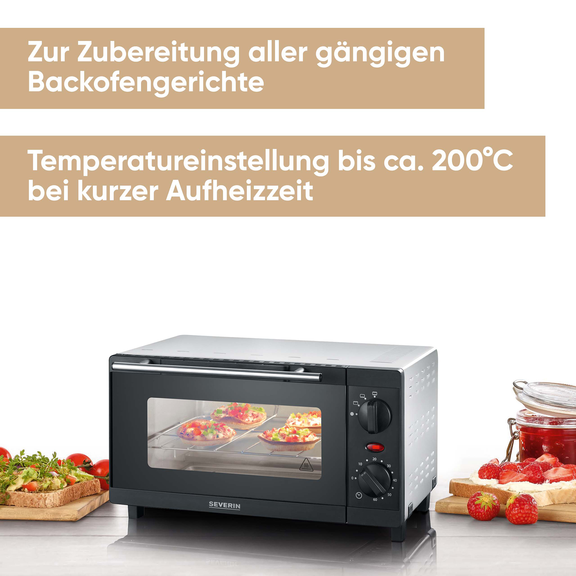 SEVERIN Minibackofen TO 2052 - schwarz-silber - 800 Watt