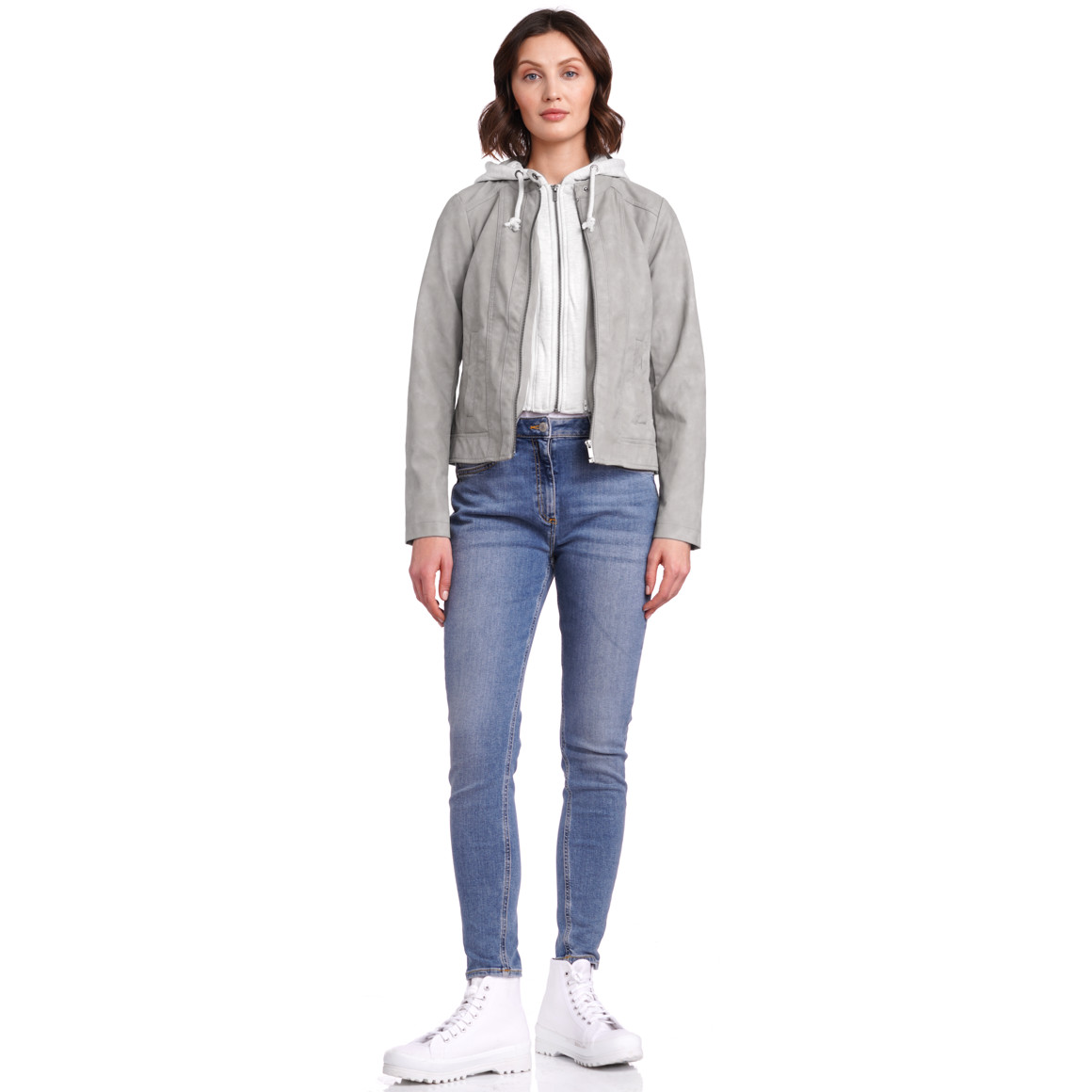 Gina Damen Lederimitatjacke mit Sweat-Einsatz grau