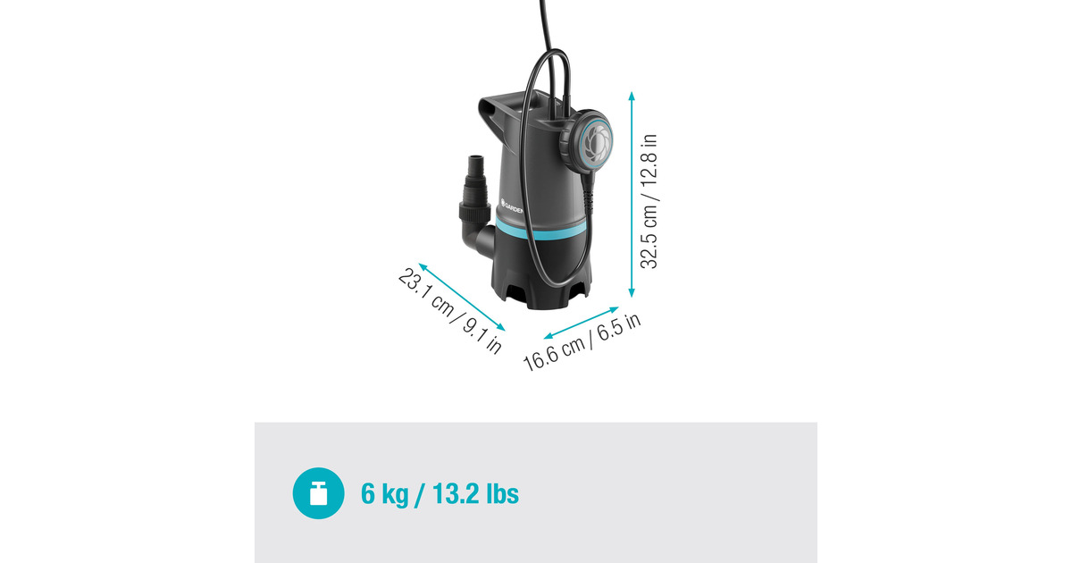 GARDENA2-in-1 vuilwater dompelpomp 20000 BASIC dompel- en drukpompen  (Grijs/zwart, 550 Watt, 20.000 l/u, met vlotterschakelaar)