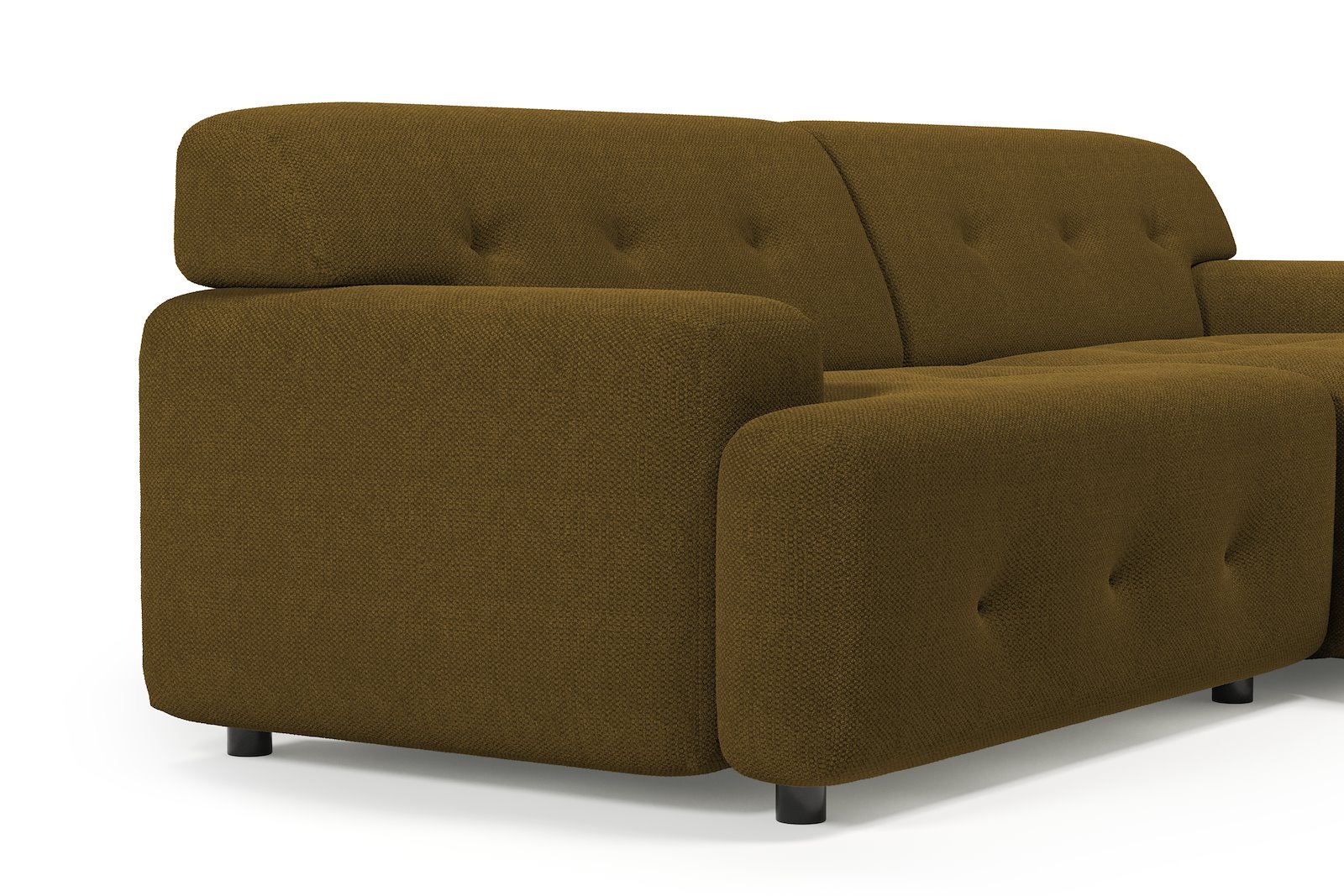 Bob sofa 1,5-seter med sjeselong høyre. Tekstil Mito 14 Khaki med sorte ben.