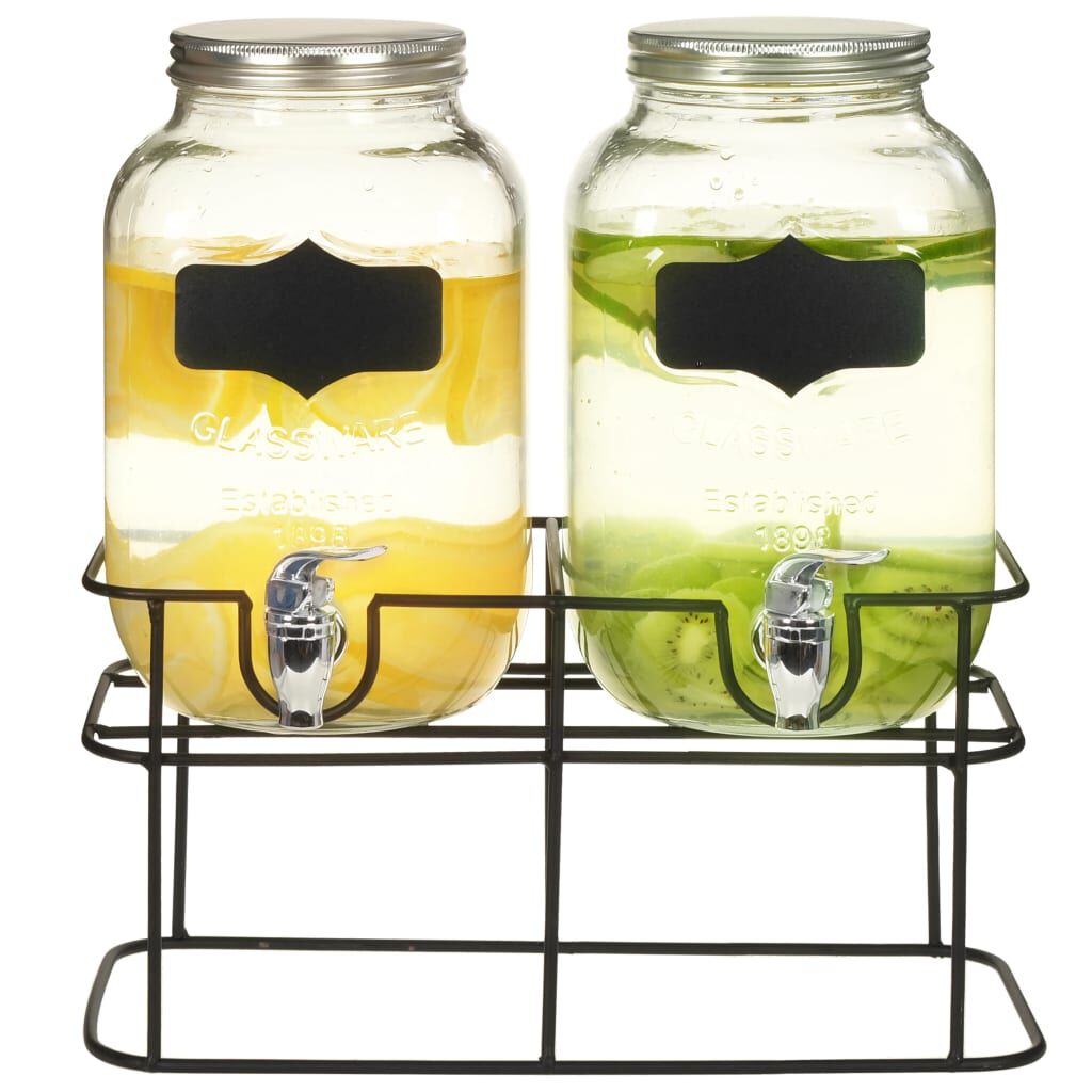 vidaXL Drankdispensers, 2 stuks met standaard, 2 x 4 L, glas