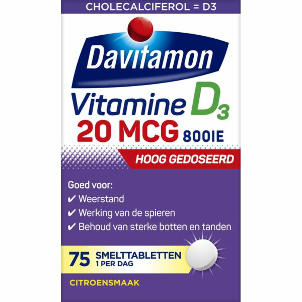 2x Davitamon Vitamine D3 20MCG Hoog Gedoseerd75 smelttabletten
