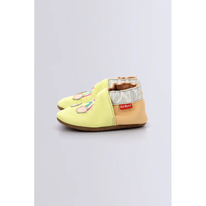 Kickbaby rainbo Jaune CHAUSSONS Cuir Bébé