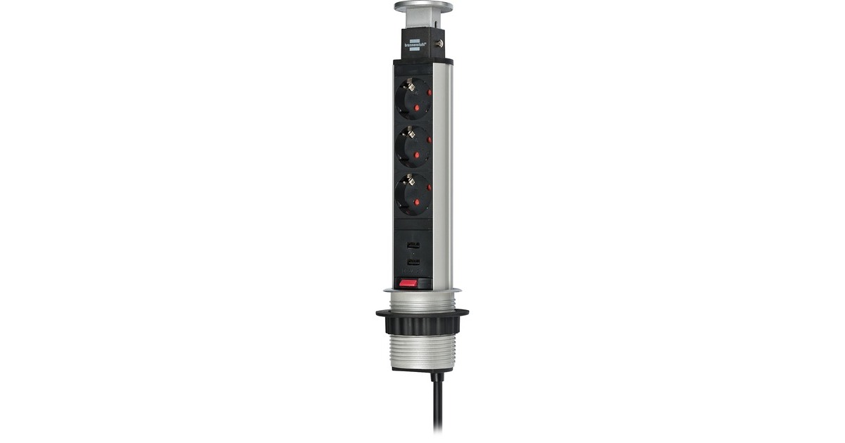BrennenstuhlTower Power stekkerdoos met USB stekkerdoos  (Zilver/zwart)