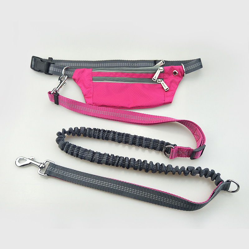 Bauchgürtel Sport Tasche mit Elastischer Bungee Hundeleine   Reflektoren - Pink