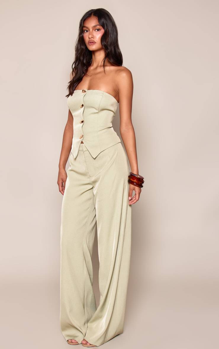 Vert Sauge Pantalon Tailleur Coordonné À Détails Contrastés
