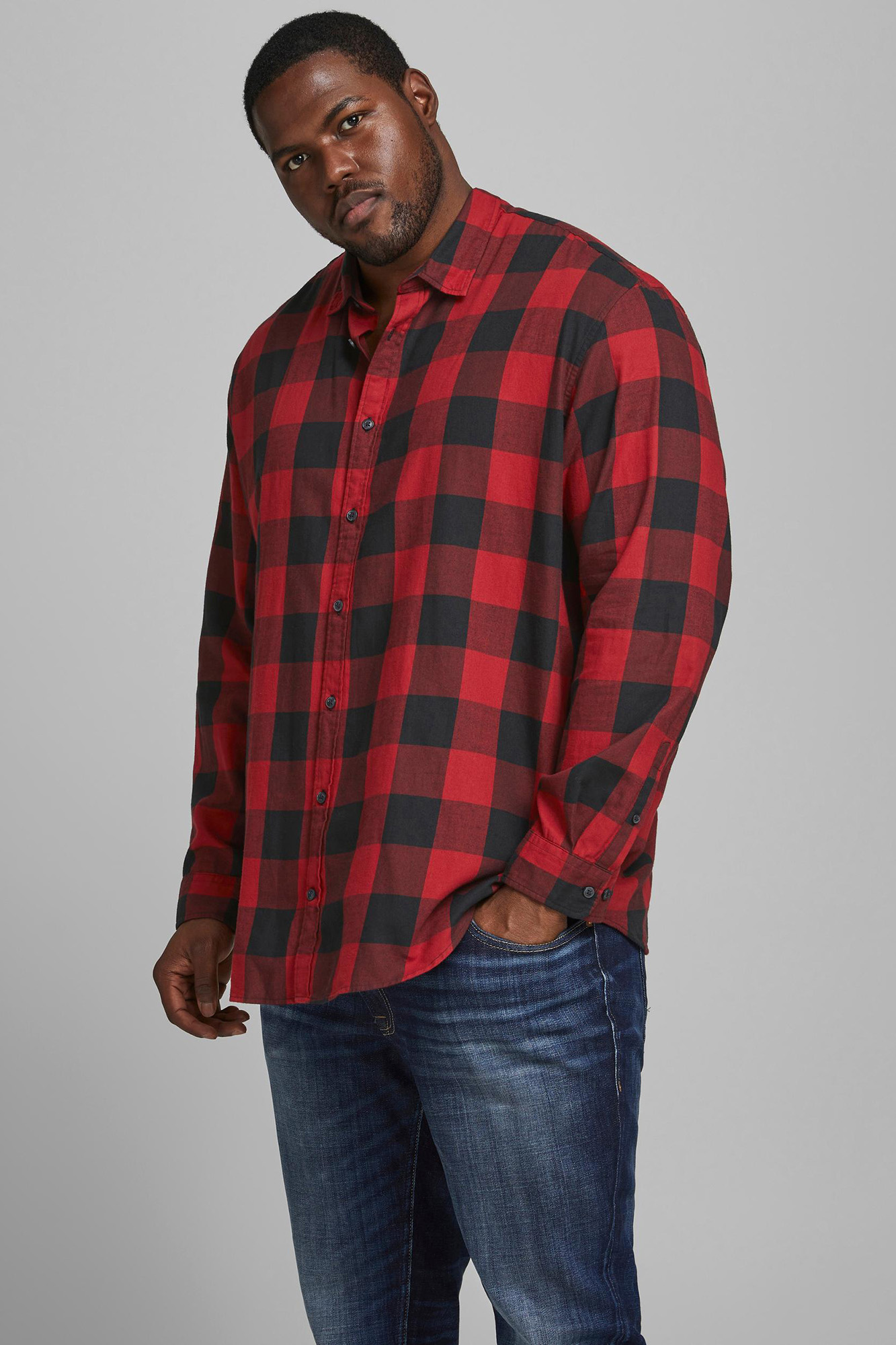 Camisa xadrez de sarja tamanho grande