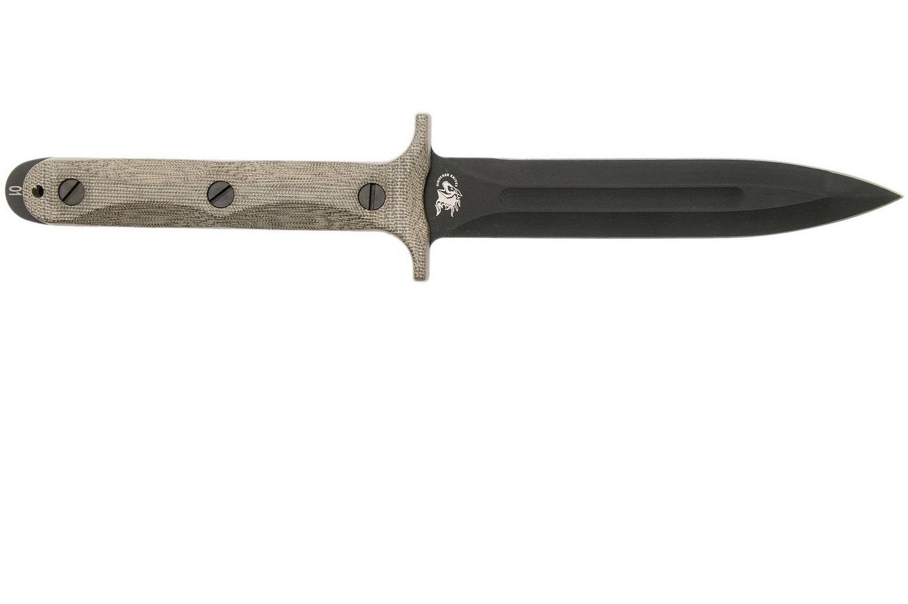 Rick Hinderer EK Dagger O1 Parkerized, OD Green Micarta commando dolkmes