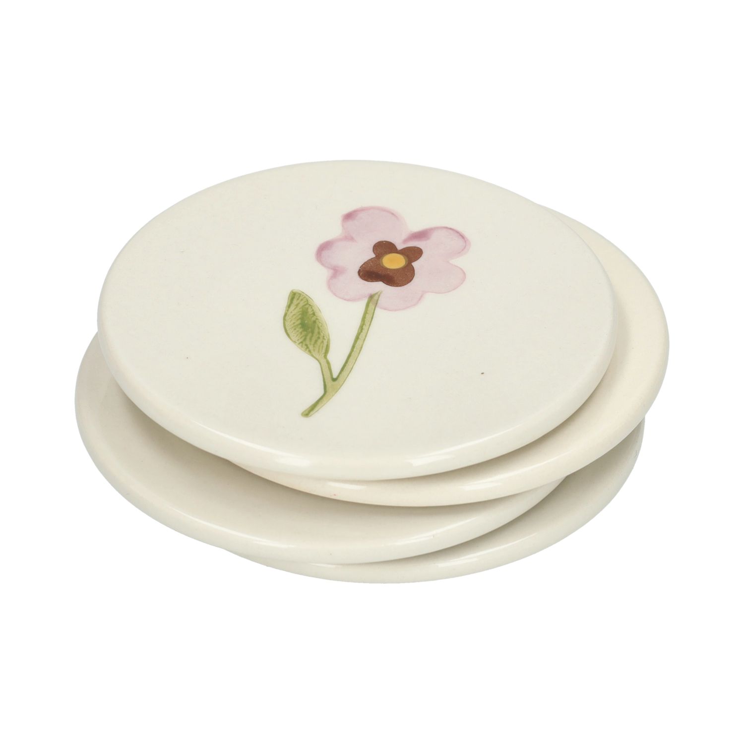 Onderzetters, steengoed, bloemen, Ø10 cm
