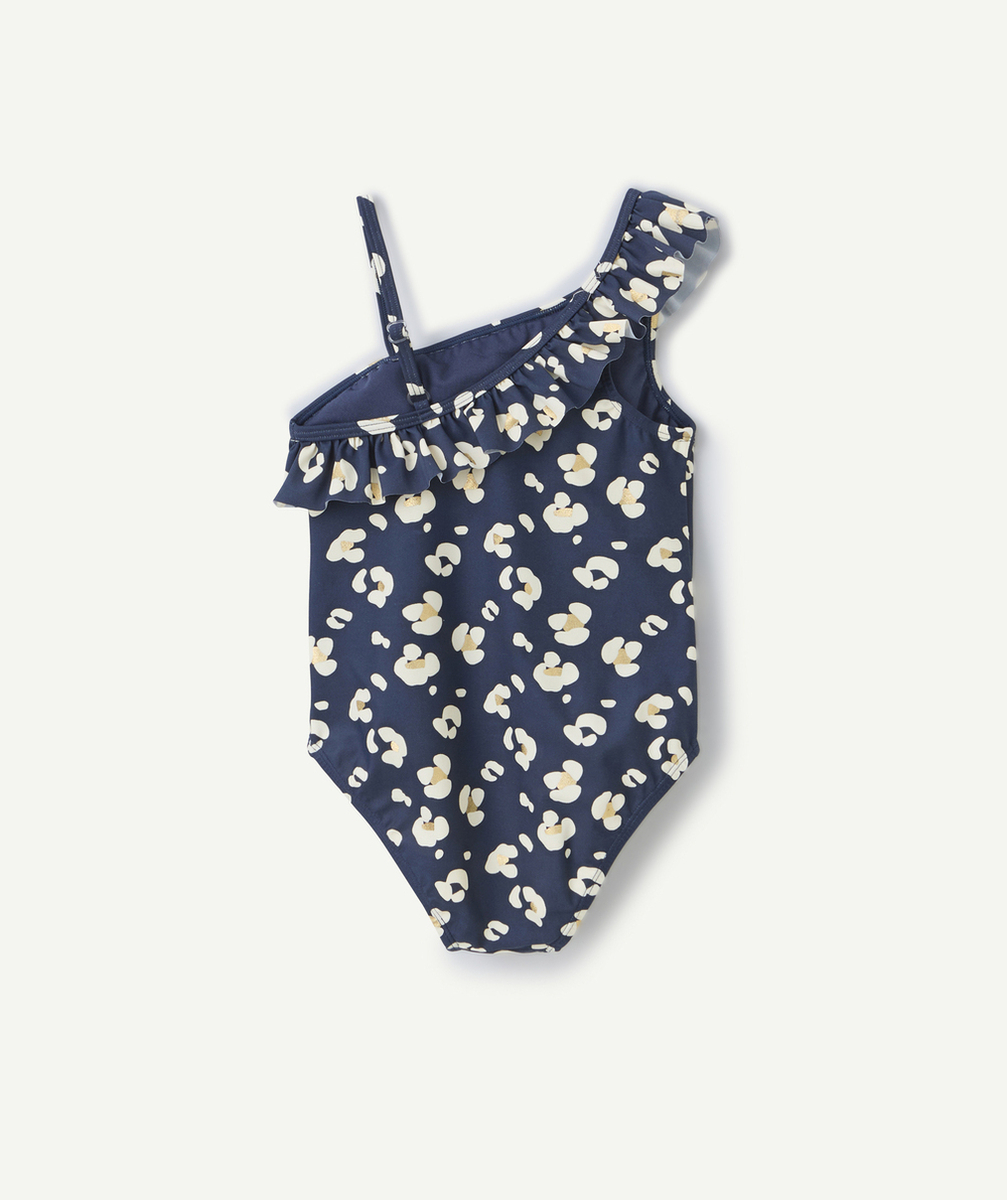 maillot de bain 1 pièce en fibre recyclées bleu marine imprimé à fleurs