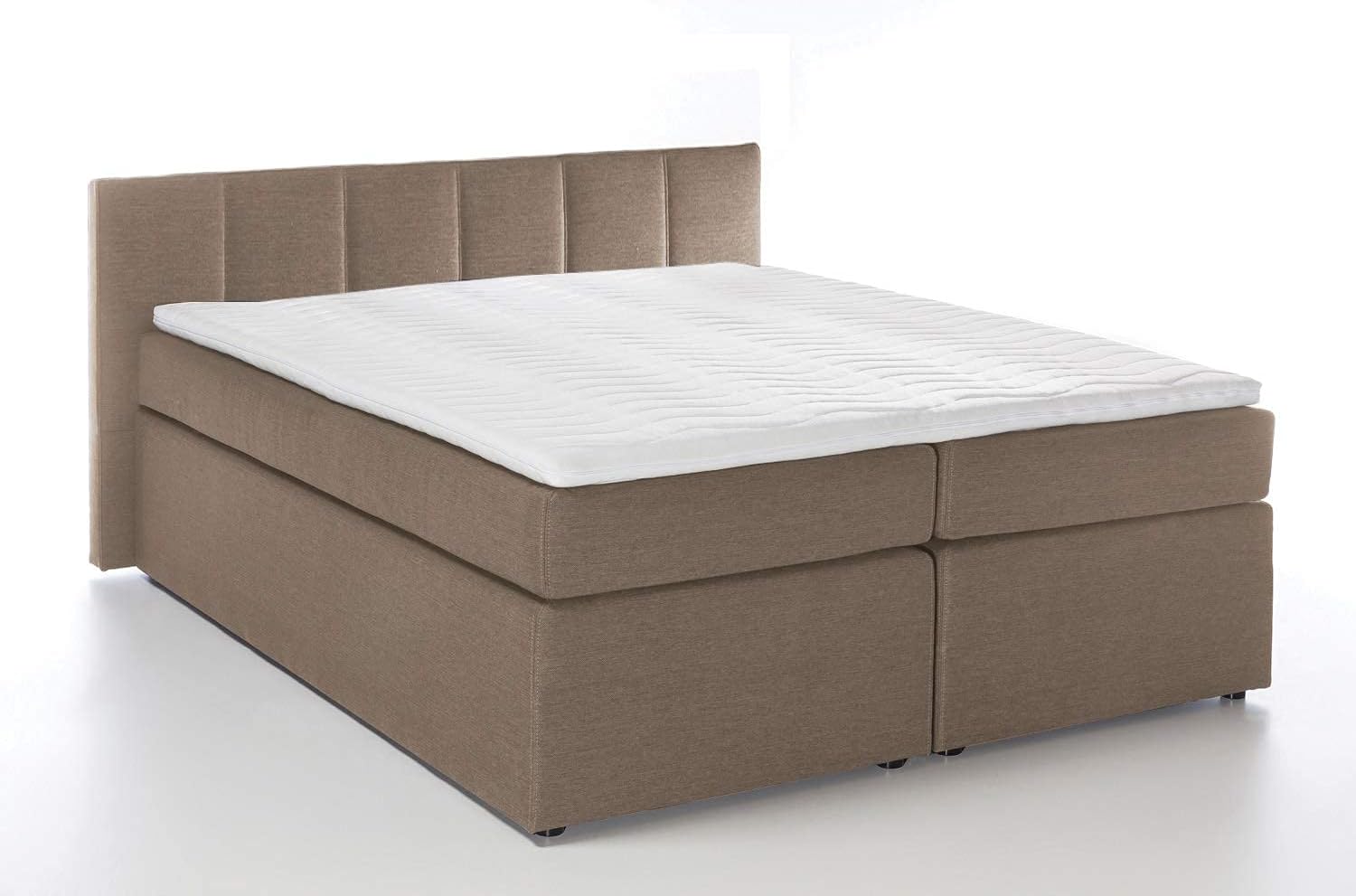 3F FURNITURE FOR FRIENDS Boxspringbett Bea 180x200 cm Beige/Grau Härtegrad H2 | 7-Zonen Taschenfederkern Matratze + Visco Topper | mit niedrigem 90 cm Kopfteil ideal für Dachschrägen