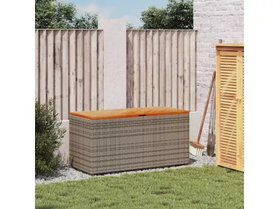 Prolenta Premium - Boîte de rangement de jardin gris résine tressée bois d'acacia