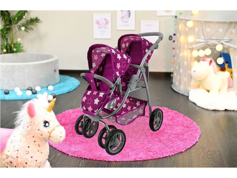 Knorrtoys Zwillingspuppenwagen Milo Star Dark Pink Puppenbuggy Duo