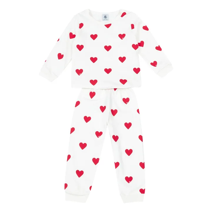 Petit Bateau Ensemble Pyjama Massue Cœurs Coton Bio | Blanc